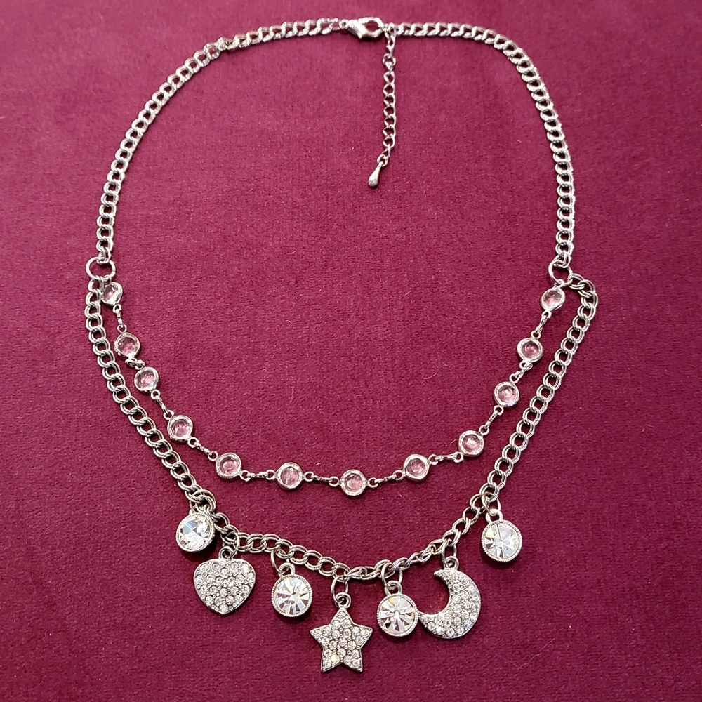 Nwot moon star heart rhinestone crystal necklace